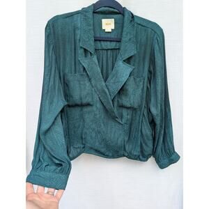 Anthropologie Meave Womens Almeria Green‎ Paisley Blouse Sz S Faux Wrap Emerald